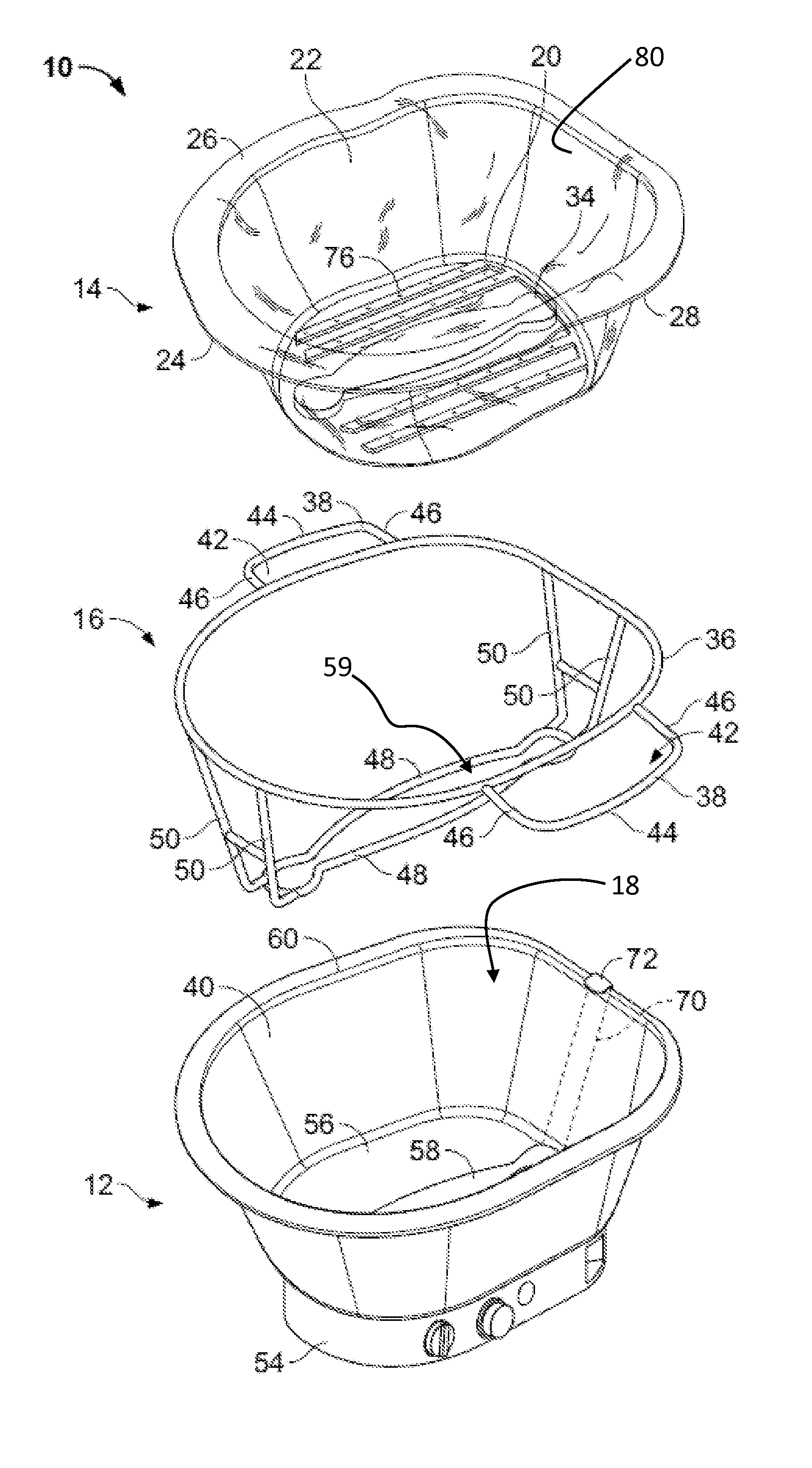 Soaking basin having disposable liner and support frame