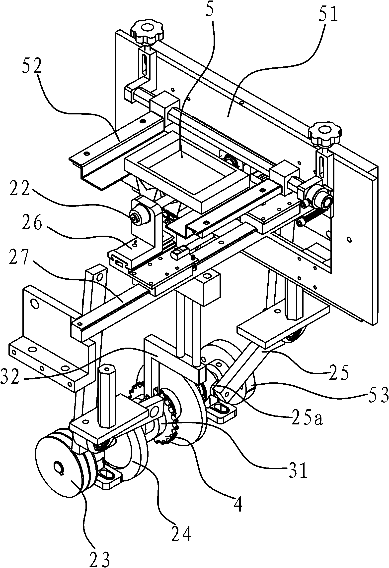 Screen printing device in automatic round-surface screen printing machine