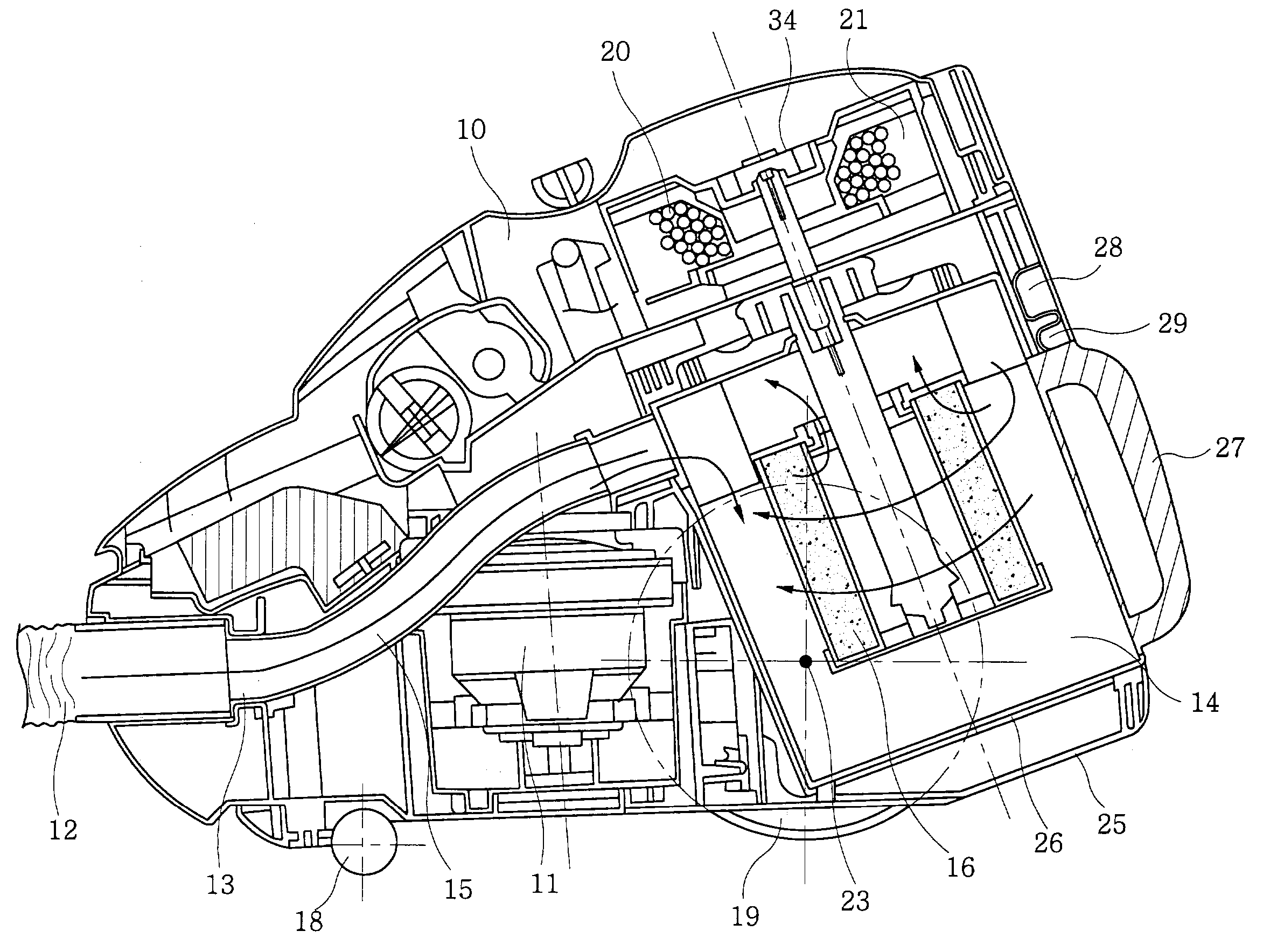 Vacuum cleaner having a slanted pedestal