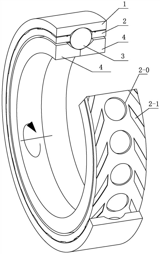 Double-half-inner-ring angular contact ball bearing with spiral grooves in outer surface of retainer