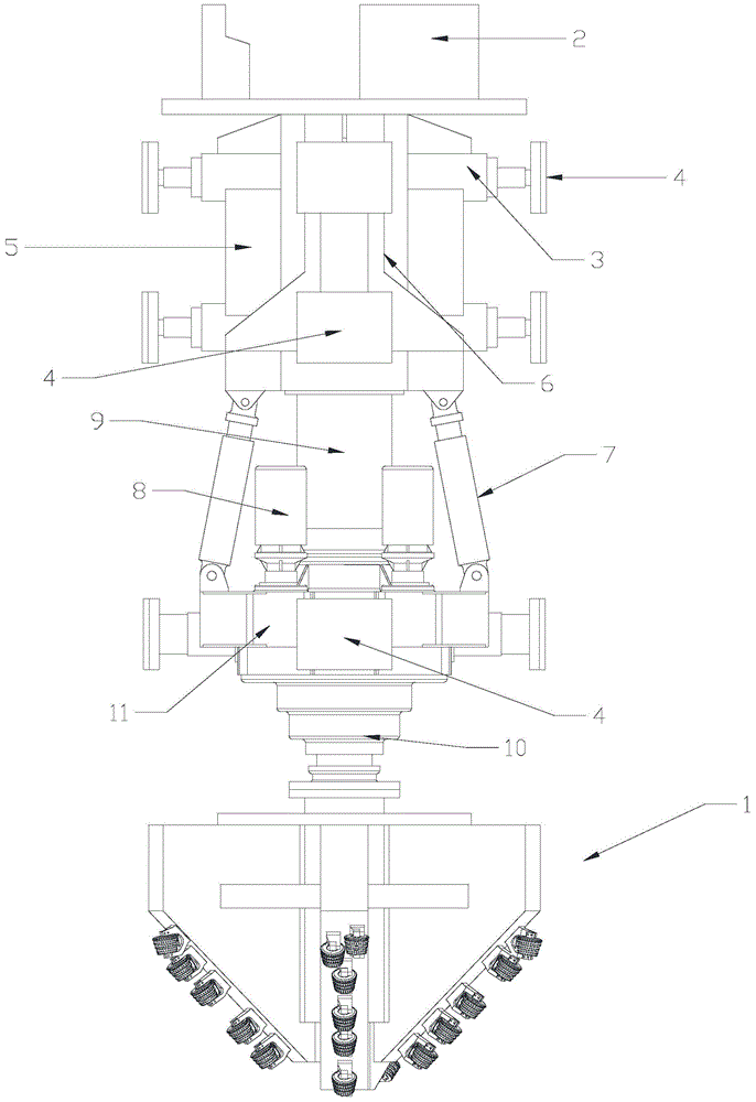 Roadheader suitable for vertical shaft drilling in presence of pilot shaft