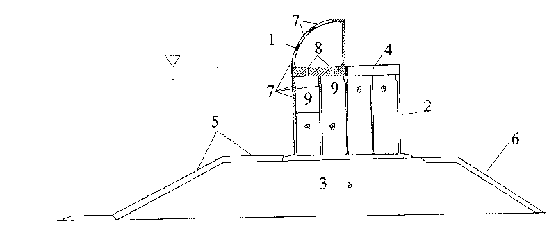 Novel caisson composite levee of curve breast wall