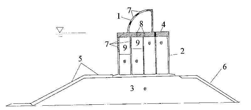 Novel caisson composite levee of curve breast wall