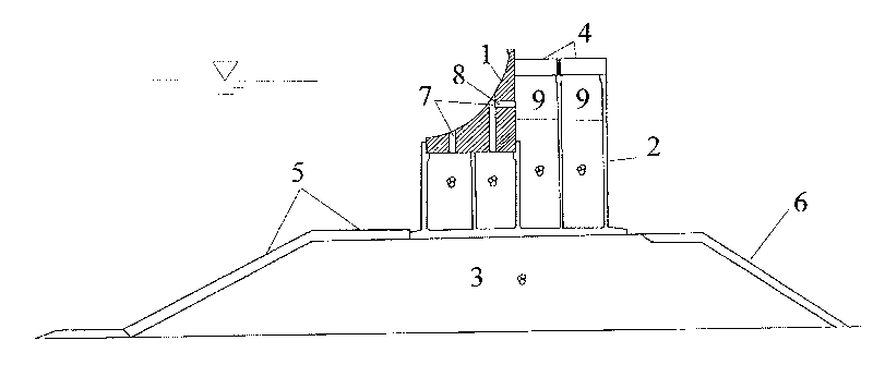 Novel caisson composite levee of curve breast wall