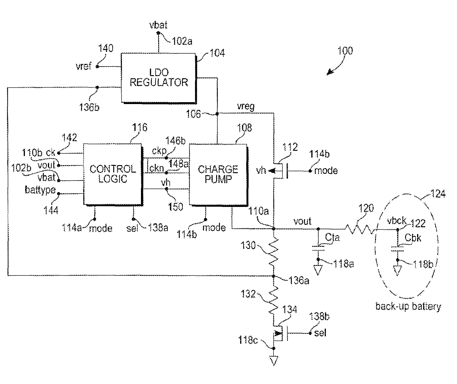 Method and circuit for a voltage supply for real time clock circuitry based on voltage regulated charge pump