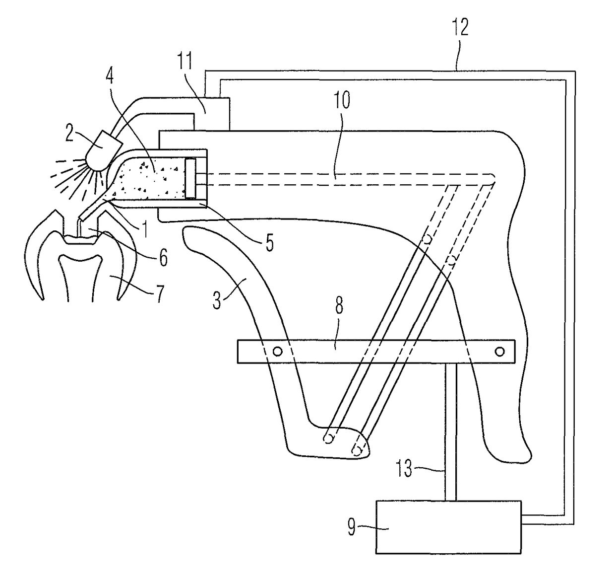 Device and method for the application of light-curing composites