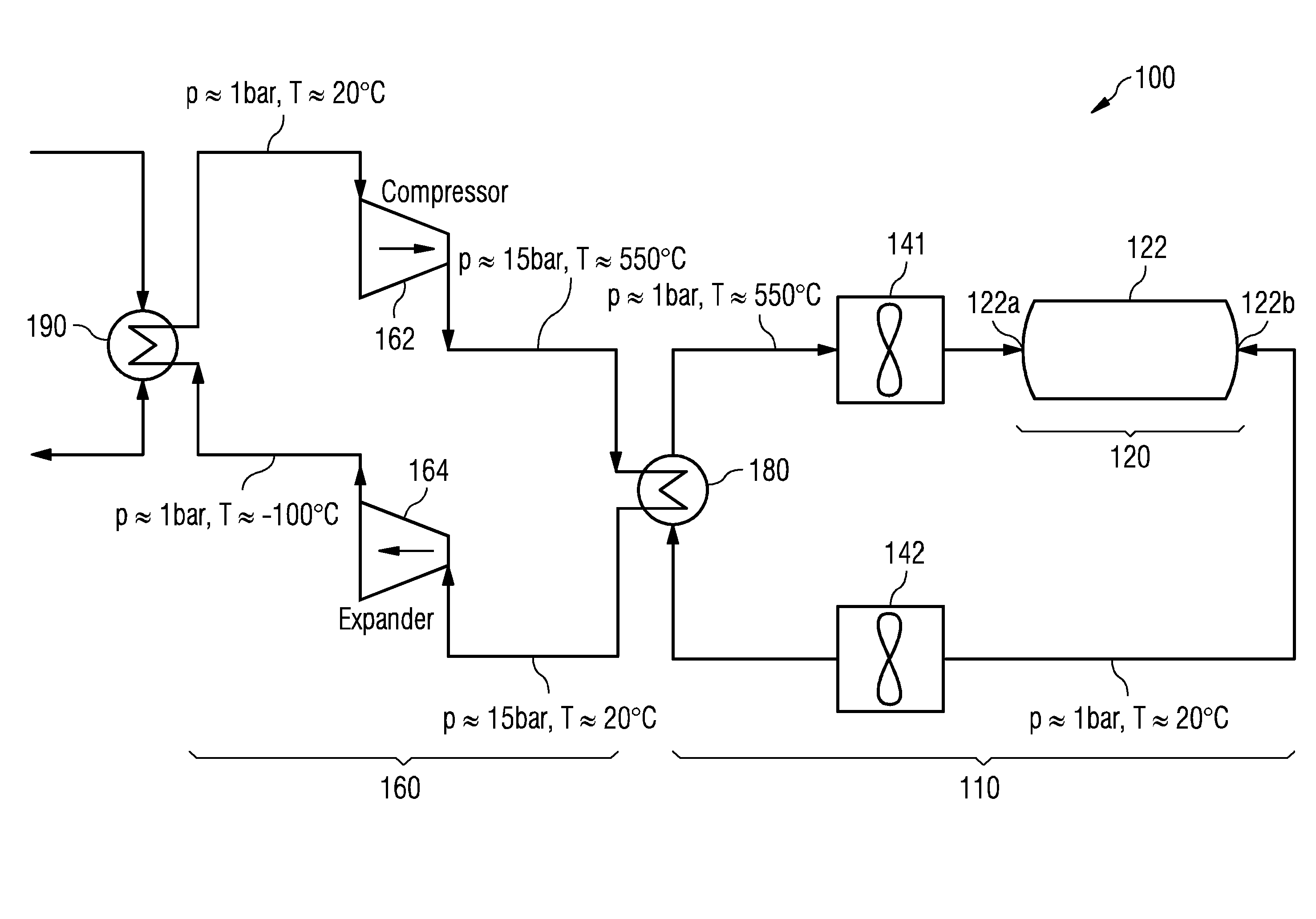 Thermal energy storage and recovery system comprising a storage arrangement and a charging/discharging arrangement being connected via a heat exchanger