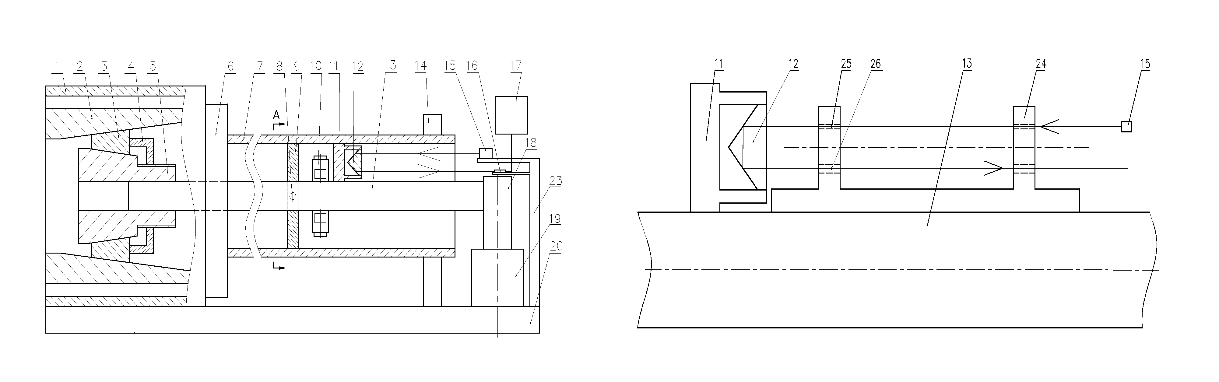 Deep hole machining on-line deviating correction device based on laser detection