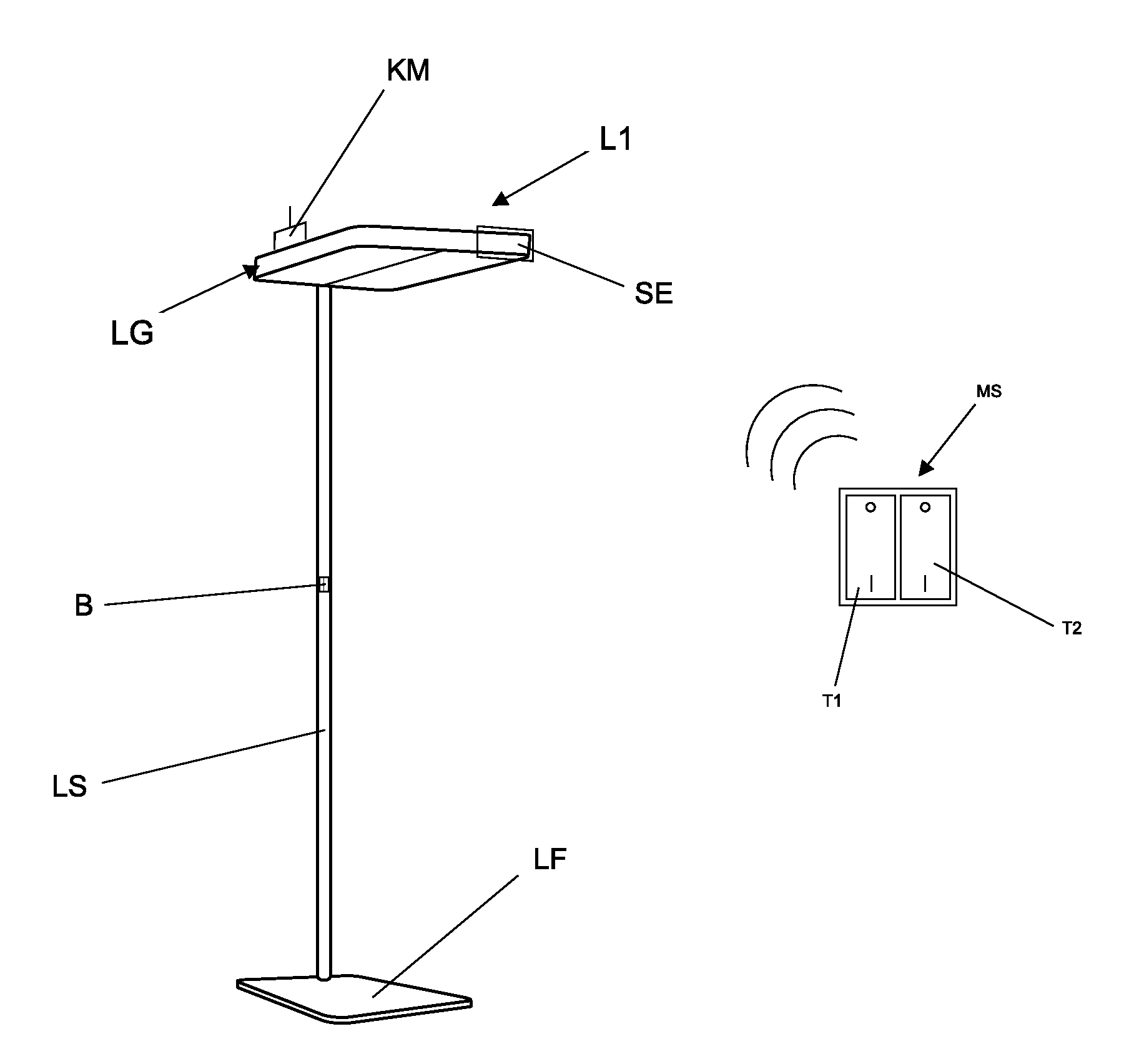 Intelligent lighting device with multiple luminaires, in particular free-standing luminaires or desk-mounted luminaires and a method for operating a lighting device of this type