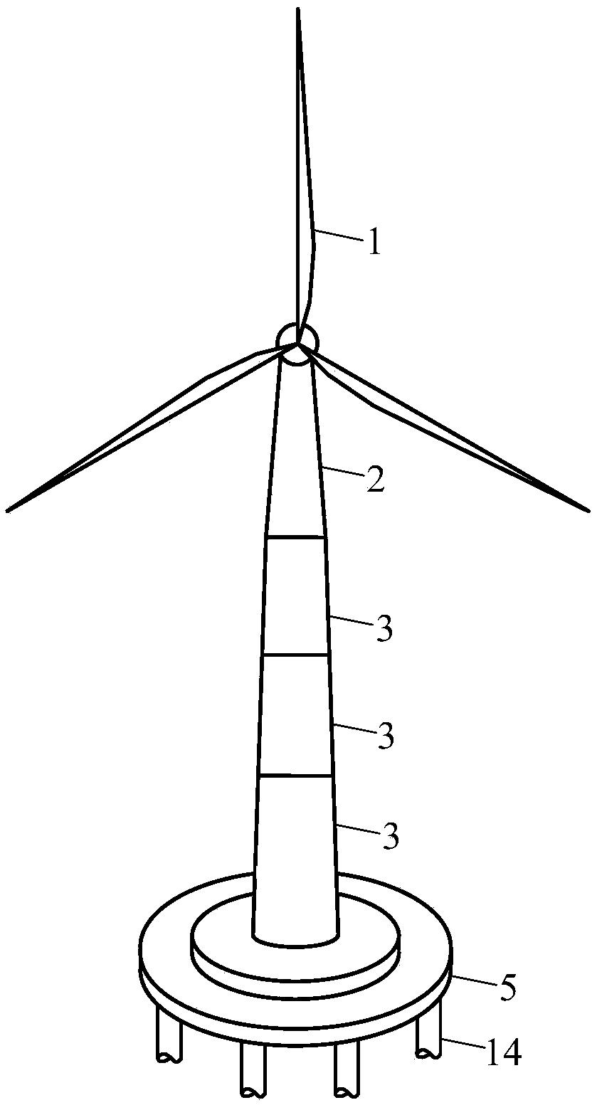 Prestressed hollow sandwich concrete-filled steel tube wind power tower barrel and combined foundation thereof