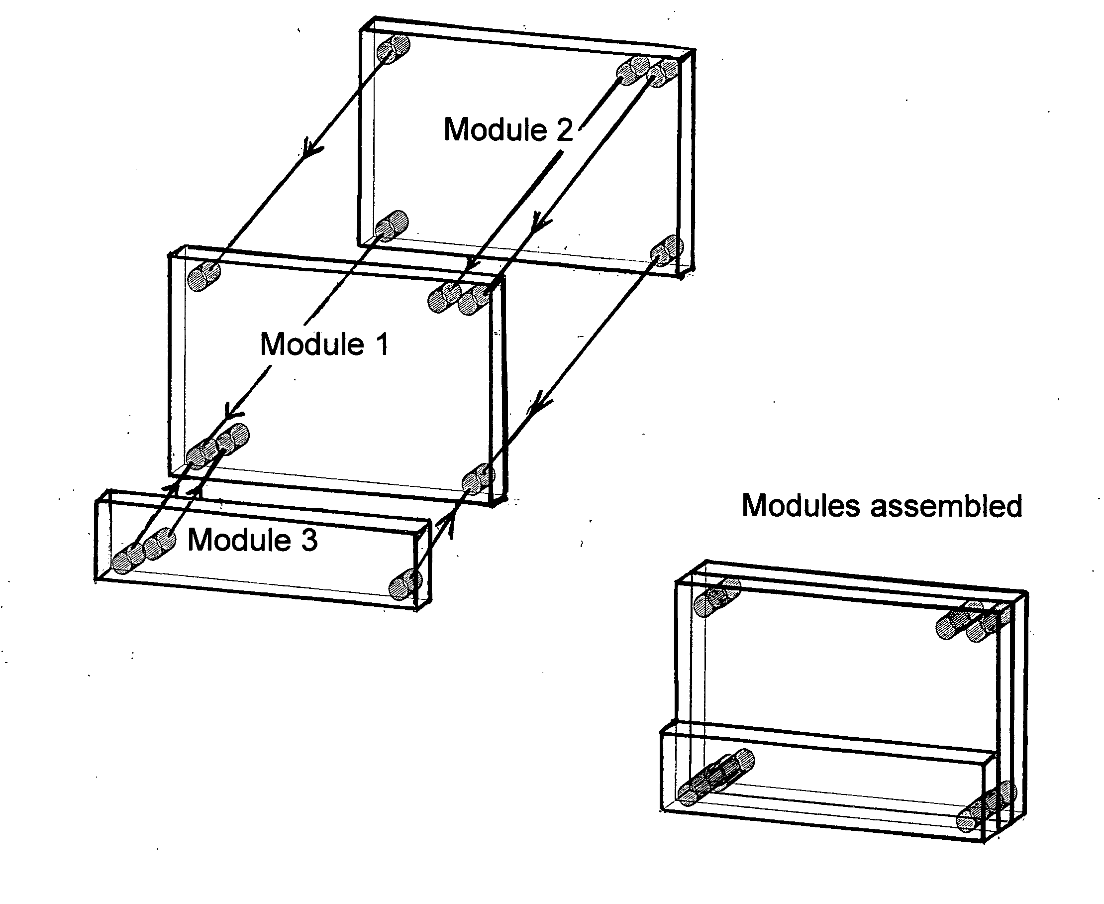 Robust modular electronic device without direct electrical connections for inter-module communication or control