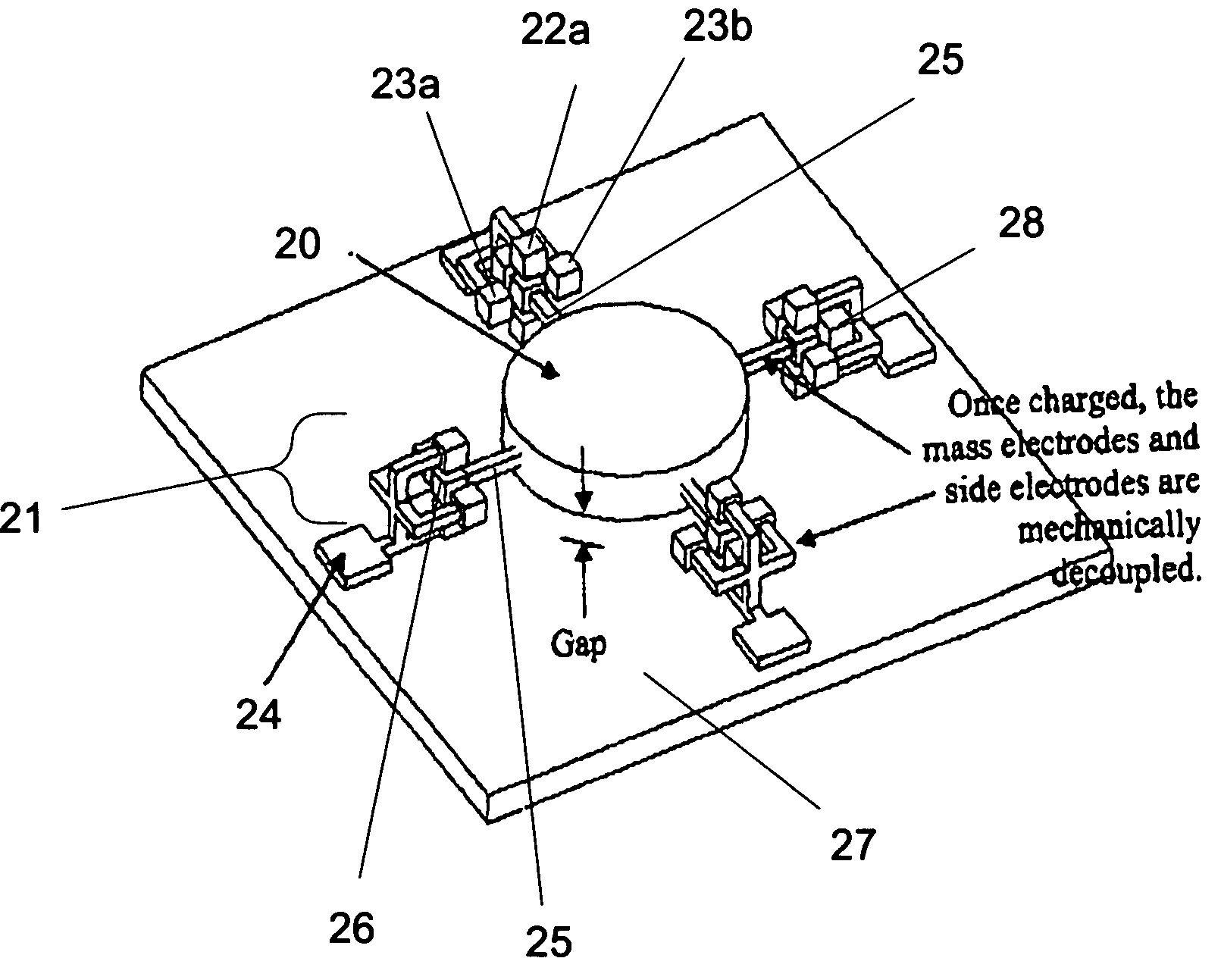 Self-stabilizing, floating microelectromechanical device