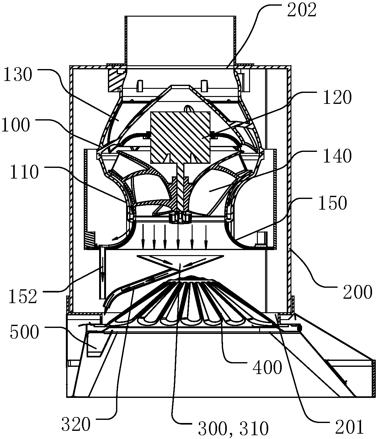 Mixed flow blower and range hood comprising mixed flow blower