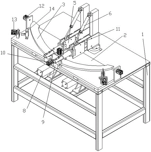 Automotive glass clamping strip bending device and forming method thereof