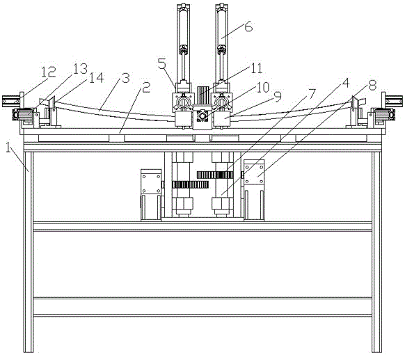 Automotive glass clamping strip bending device and forming method thereof