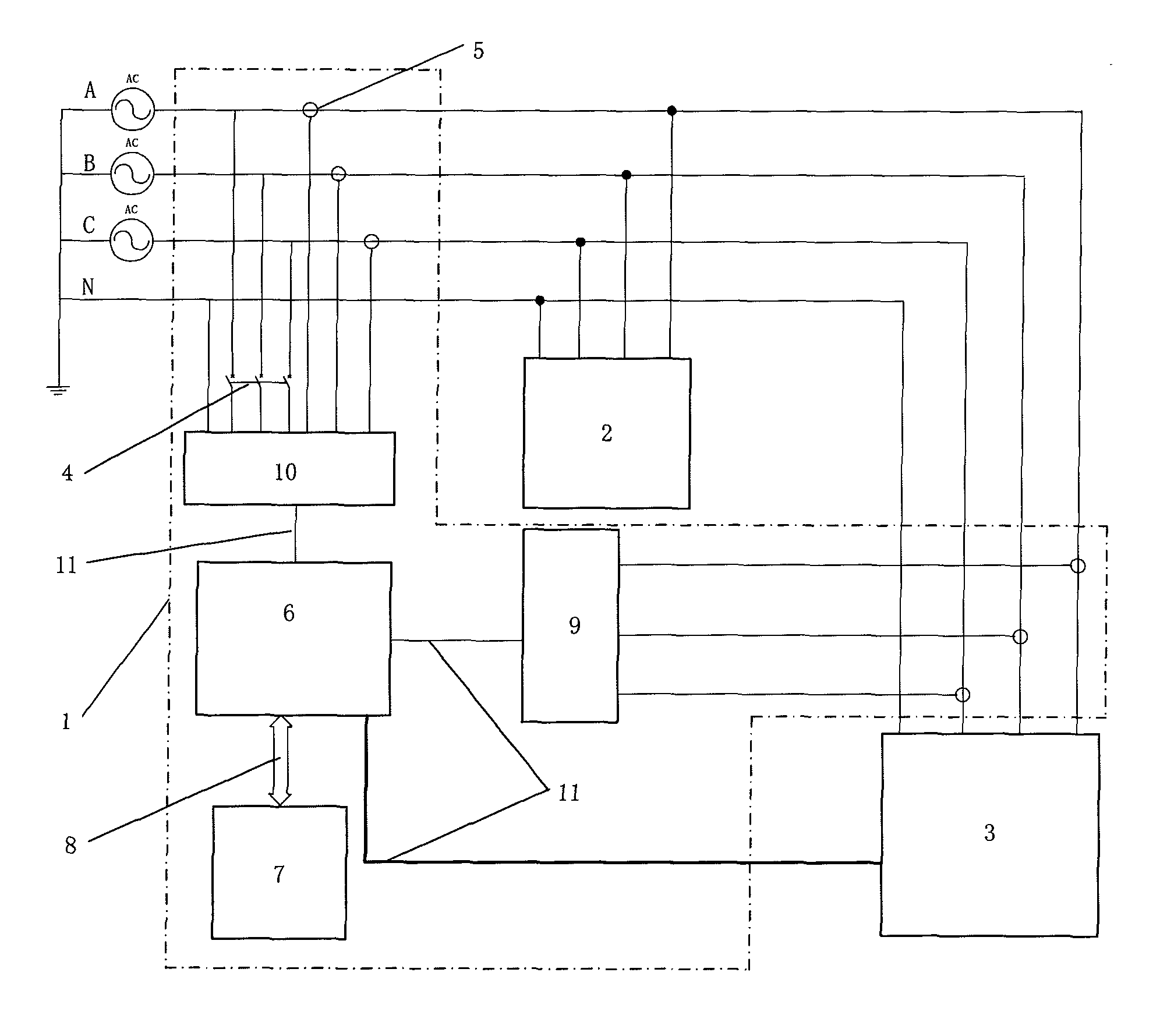 Automatic three-phase unbalanced load compensation experimental device and its control method