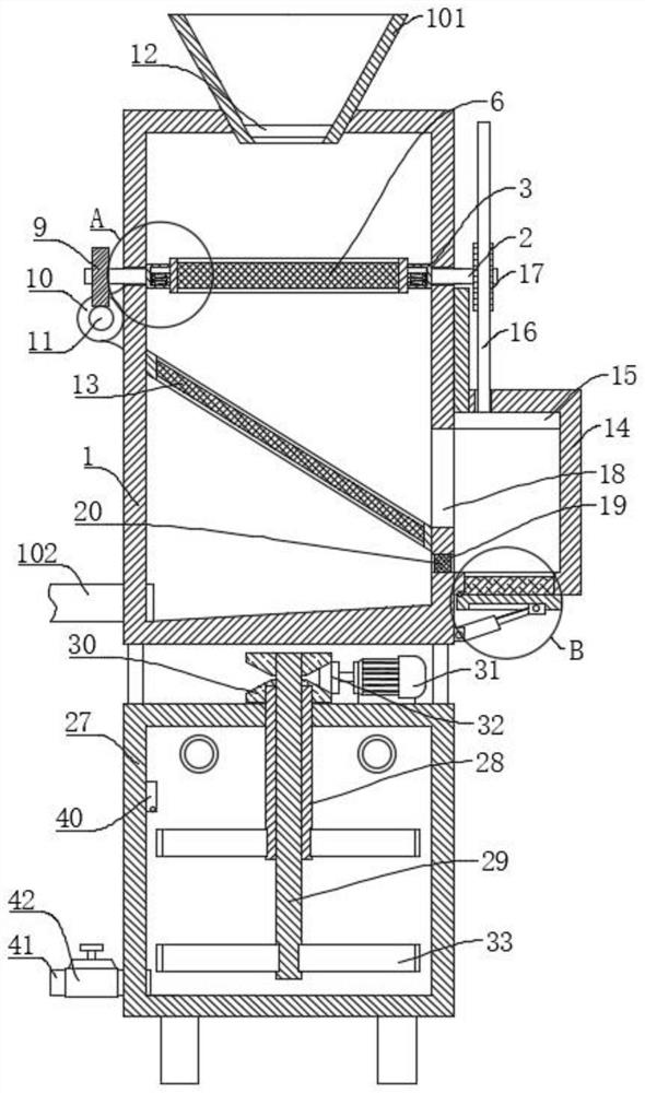 Sewage treatment device for neodymium iron boron waste processing and treatment method