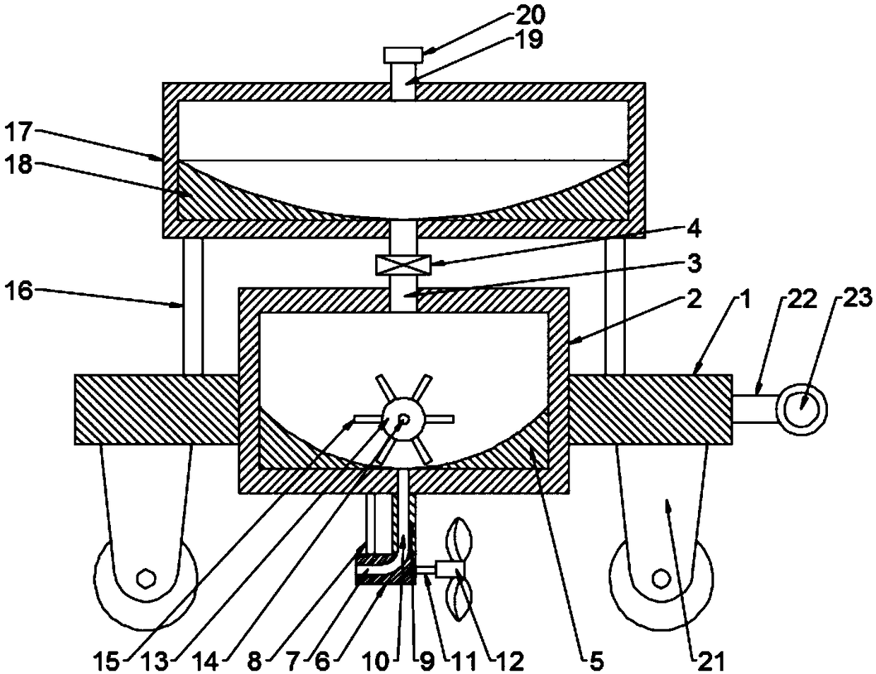 Soil pollution restoration material spreading equipment based on blowing and spreading technology