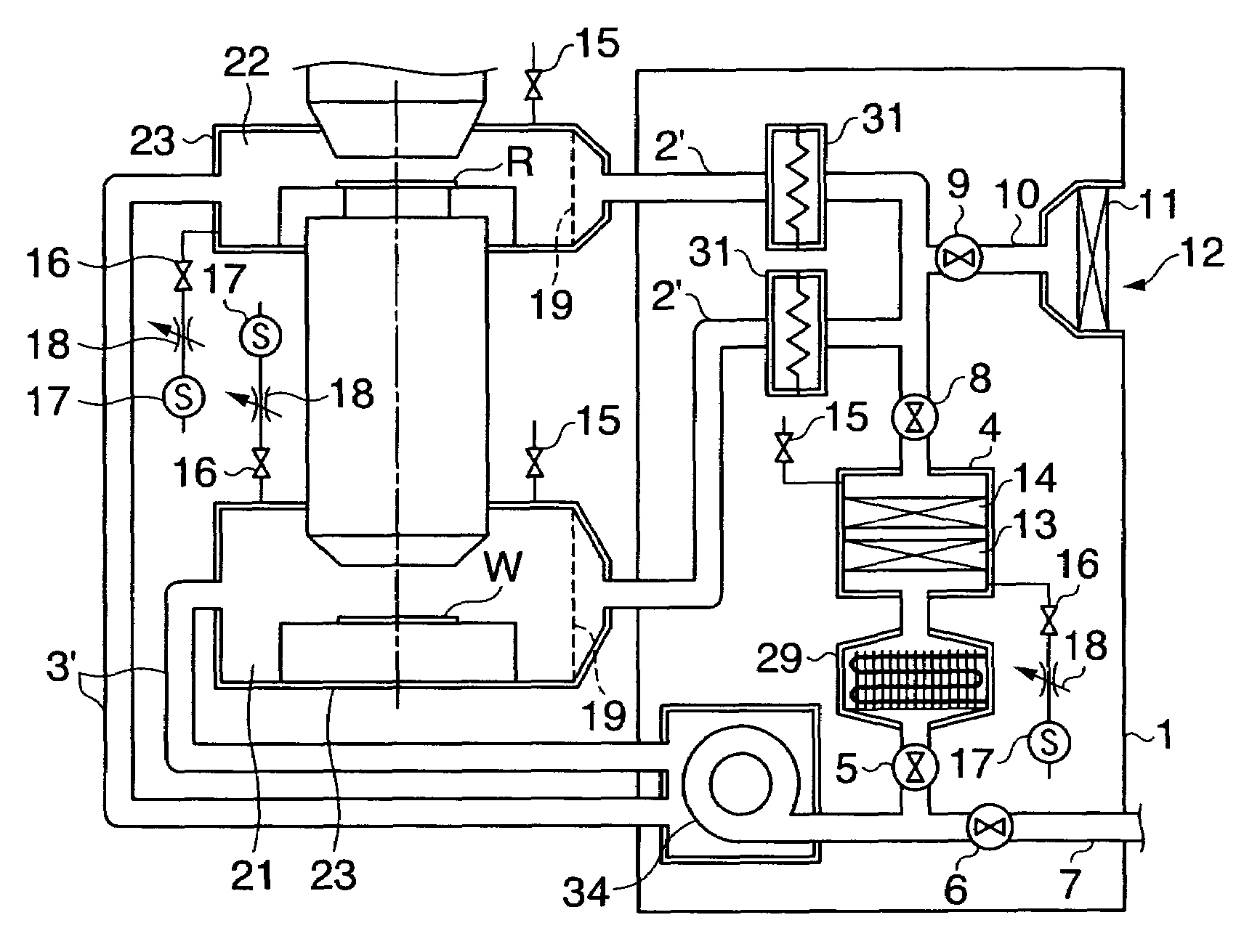 Temperature adjusting system and exposure apparatus incorporating the same