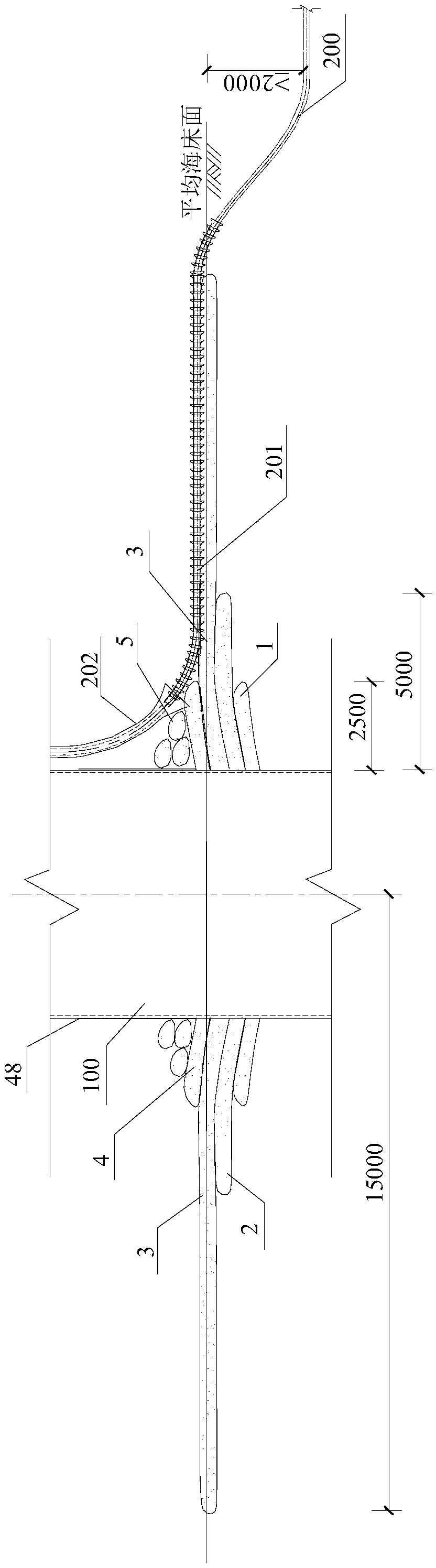 Scour protection structure for open sea draught fan foundation single pile