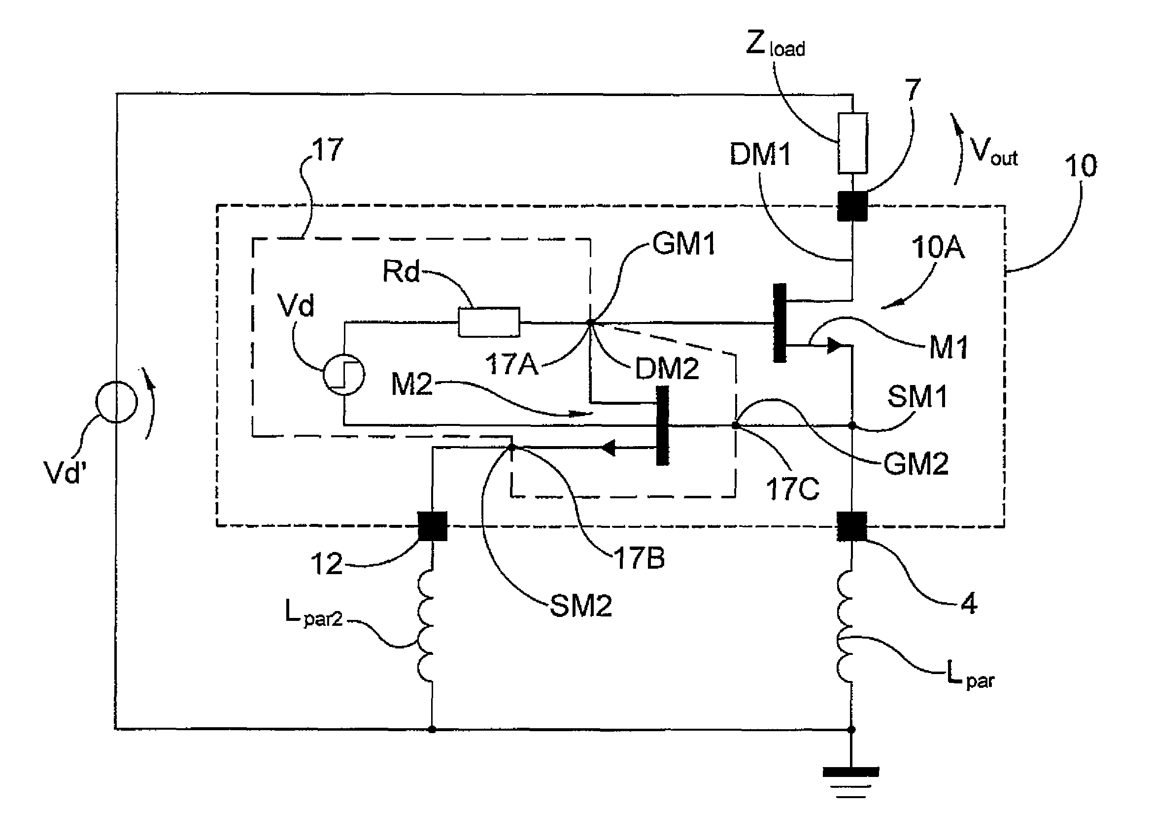 Power integrated circuit with high insensitivity to parasitic inductances of wires for connection to a package and package for said integrated circuit