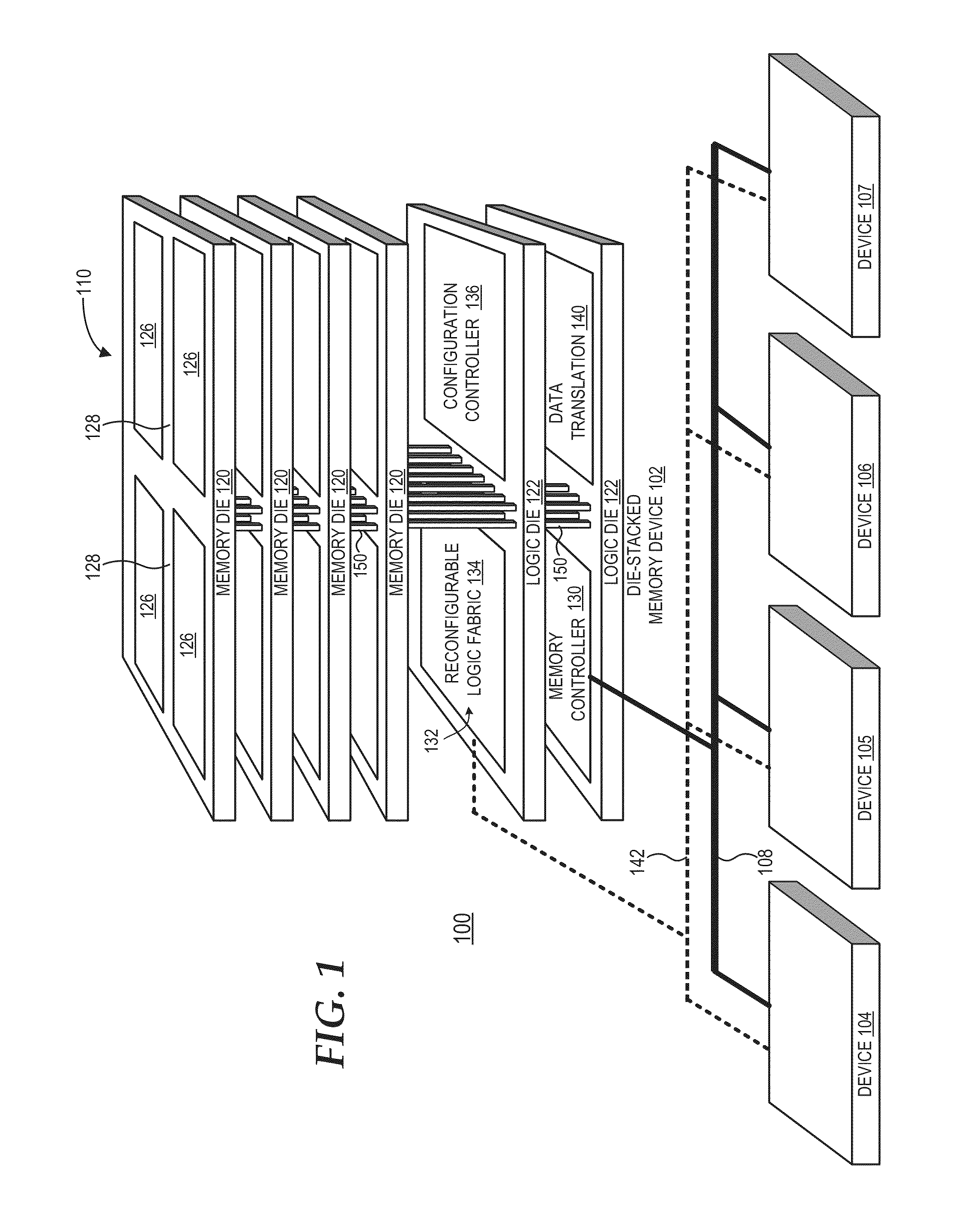 Die-stacked memory device with reconfigurable logic