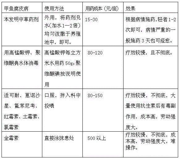 Chinese herbal liquid for treating soft-shelled turtle rotting skin disease and preparation method thereof