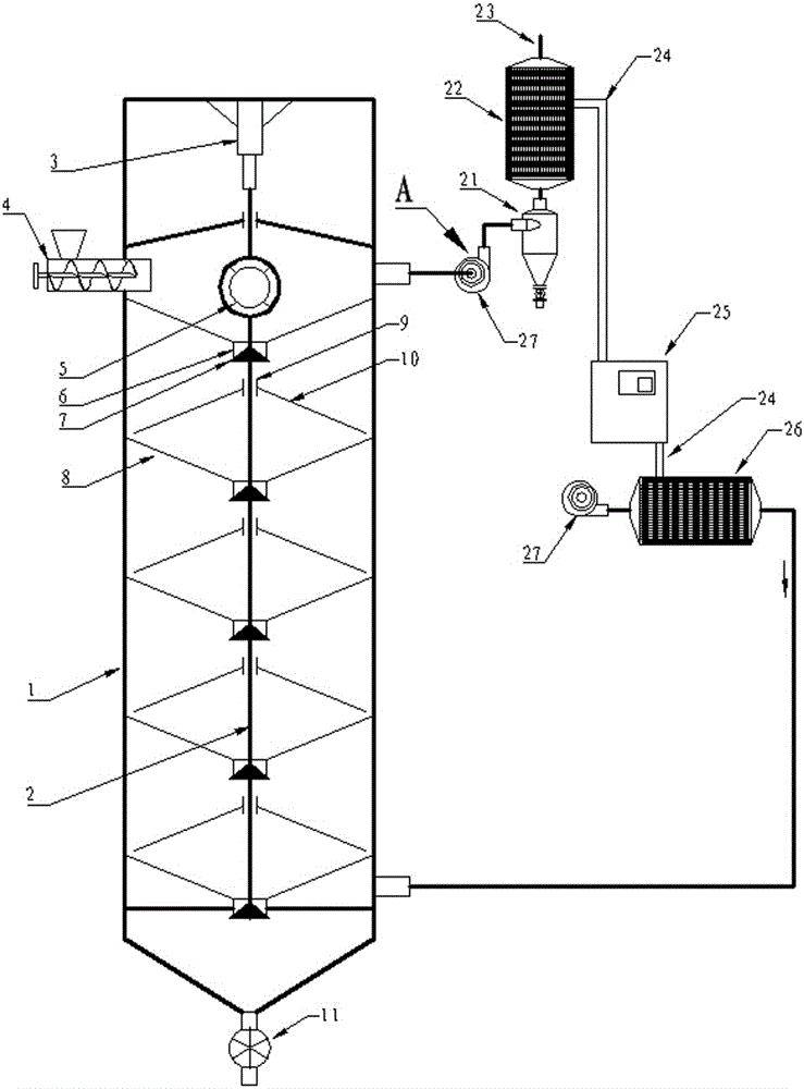 Tower type penetrating reverse flow fluidized drier