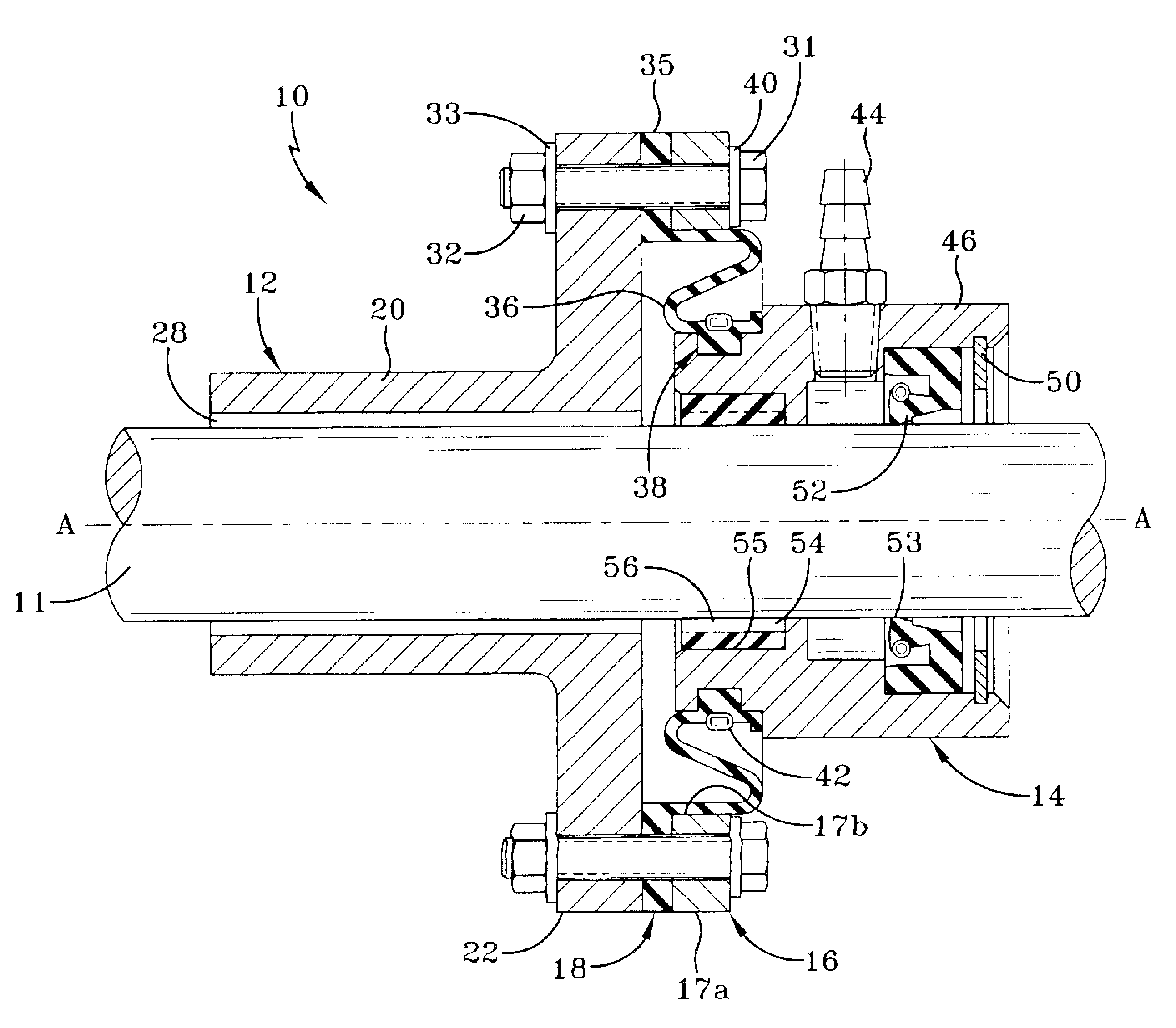 Marine shaft seal with lip seal, bearing and gasket