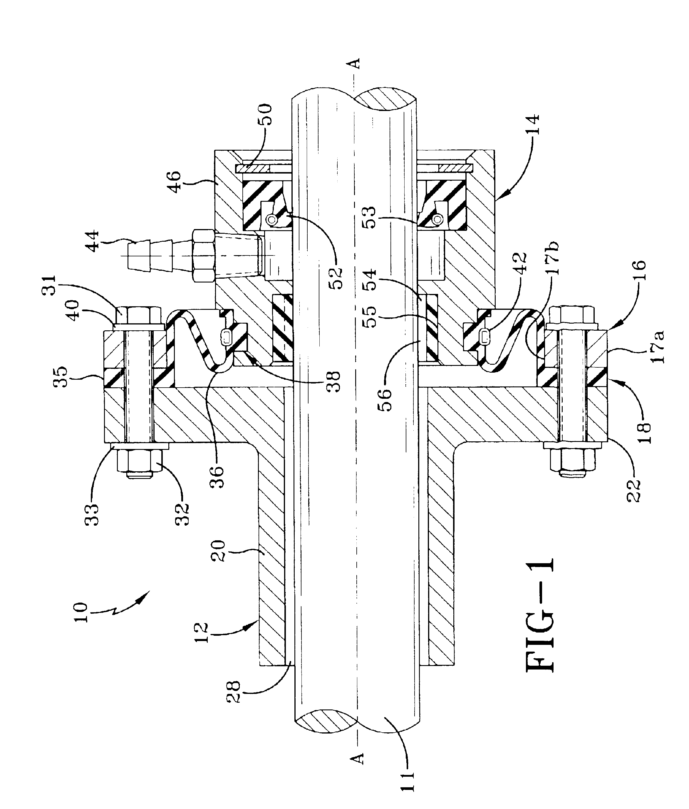 Marine shaft seal with lip seal, bearing and gasket