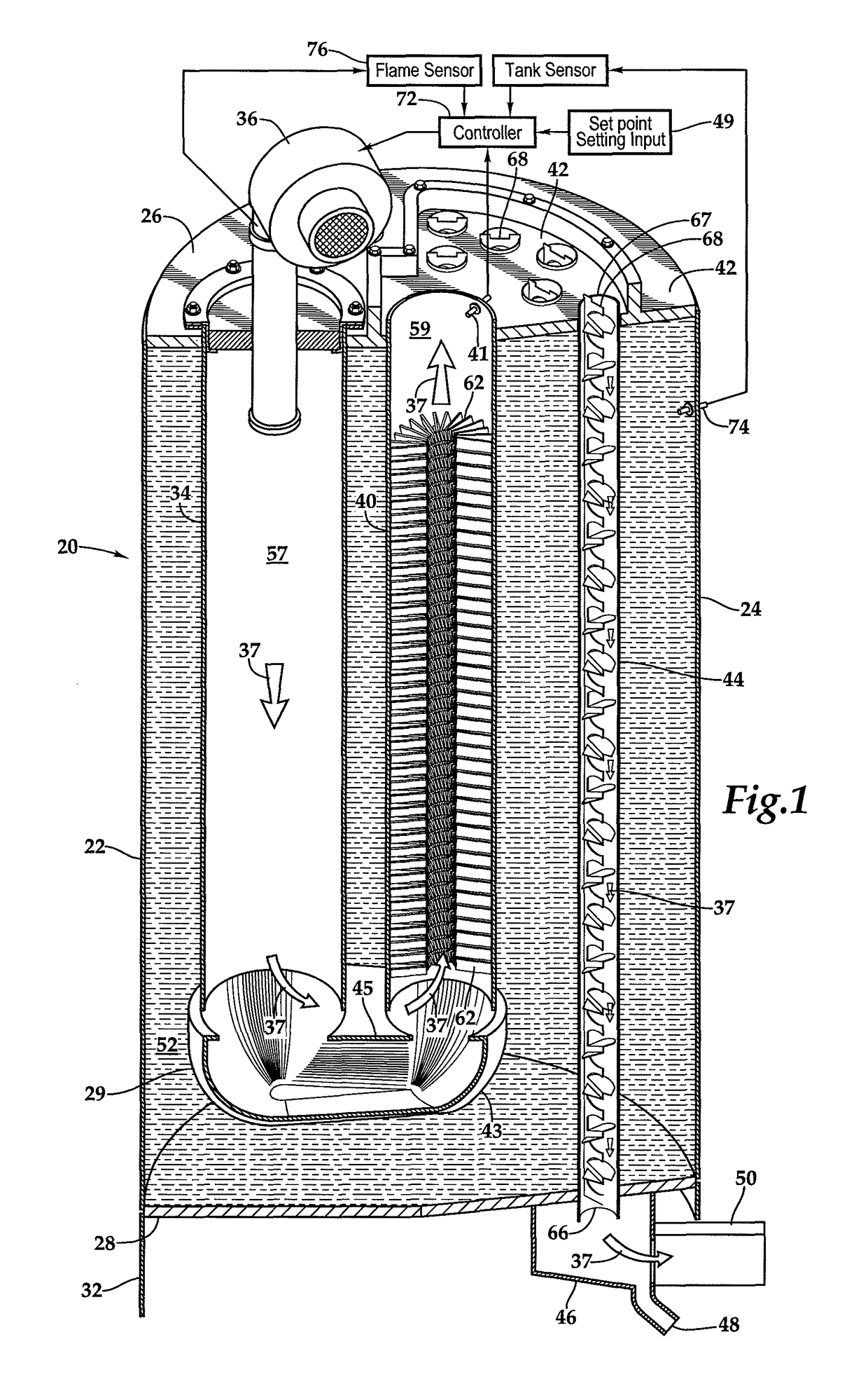 Condensing water heater and condensation control system