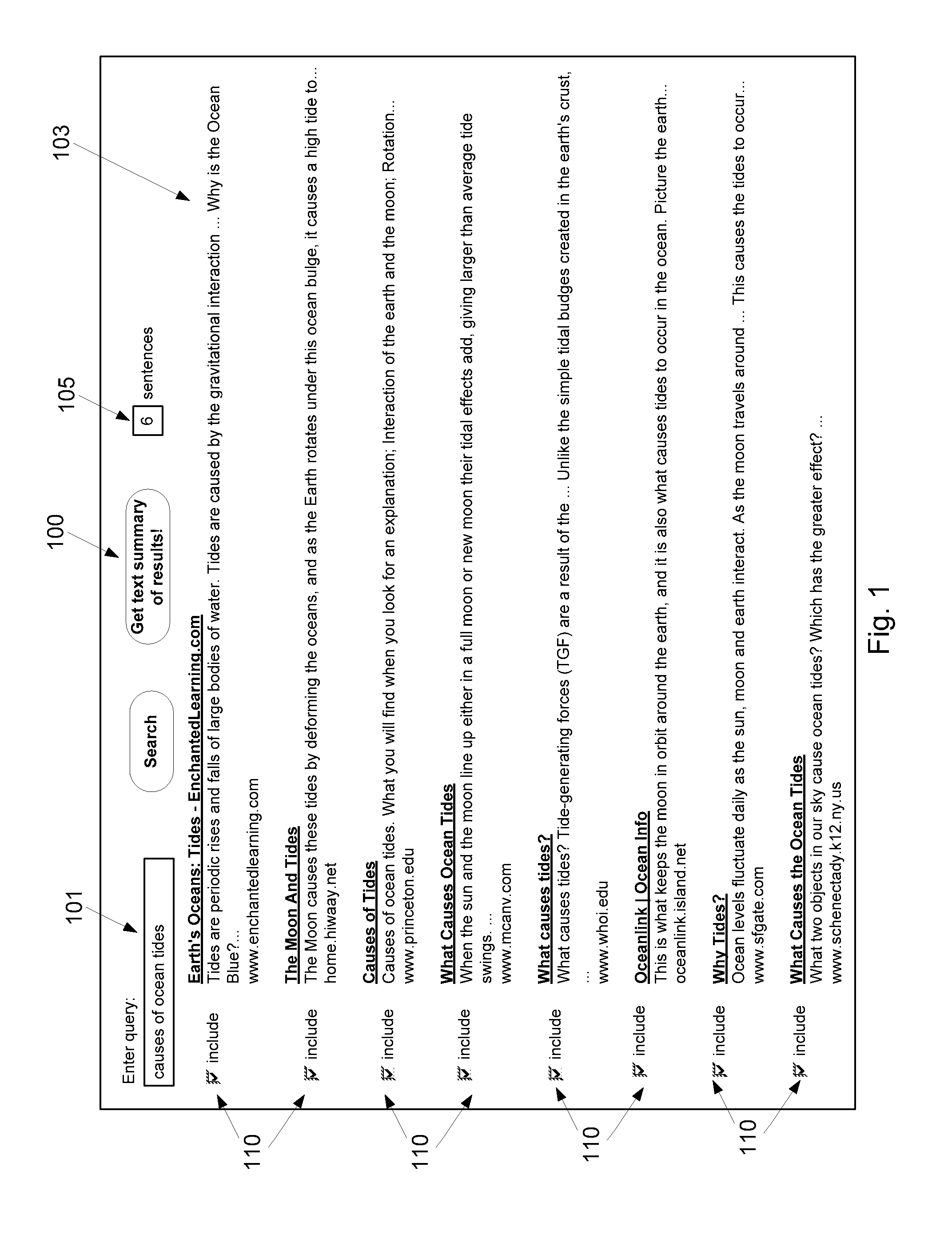 System, method, and user interface for a search engine based on multi-document summarization