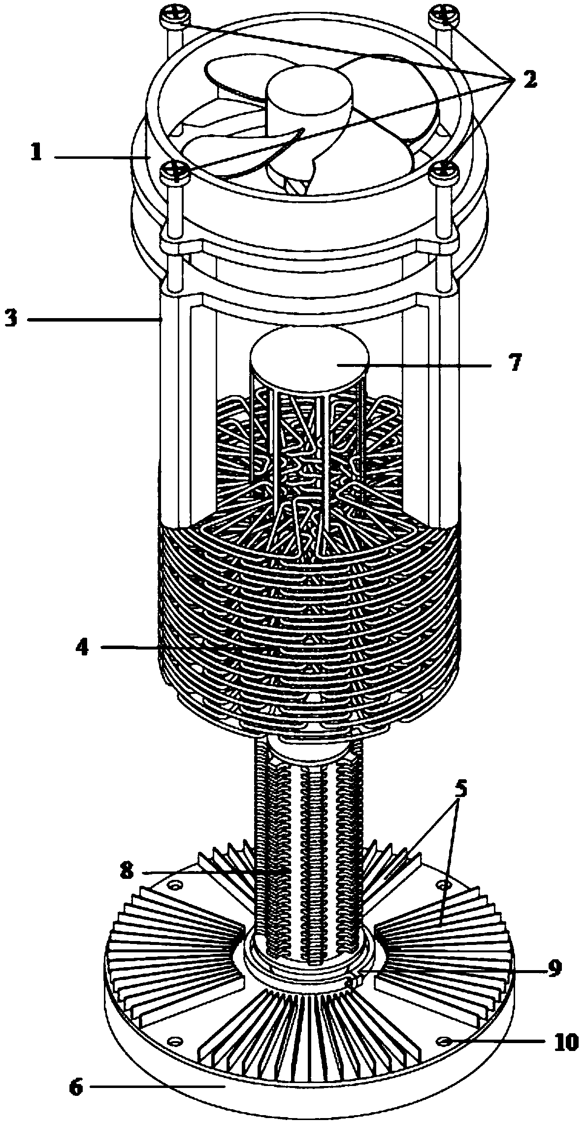 A multi-heat pipe composite high-power electronic chip radiator