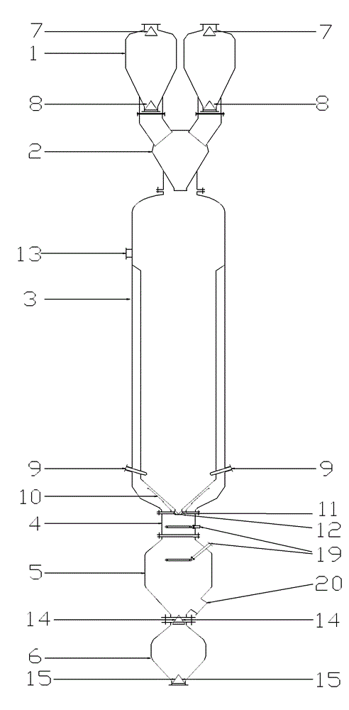 Slag gasifier for pressurized fixed bed