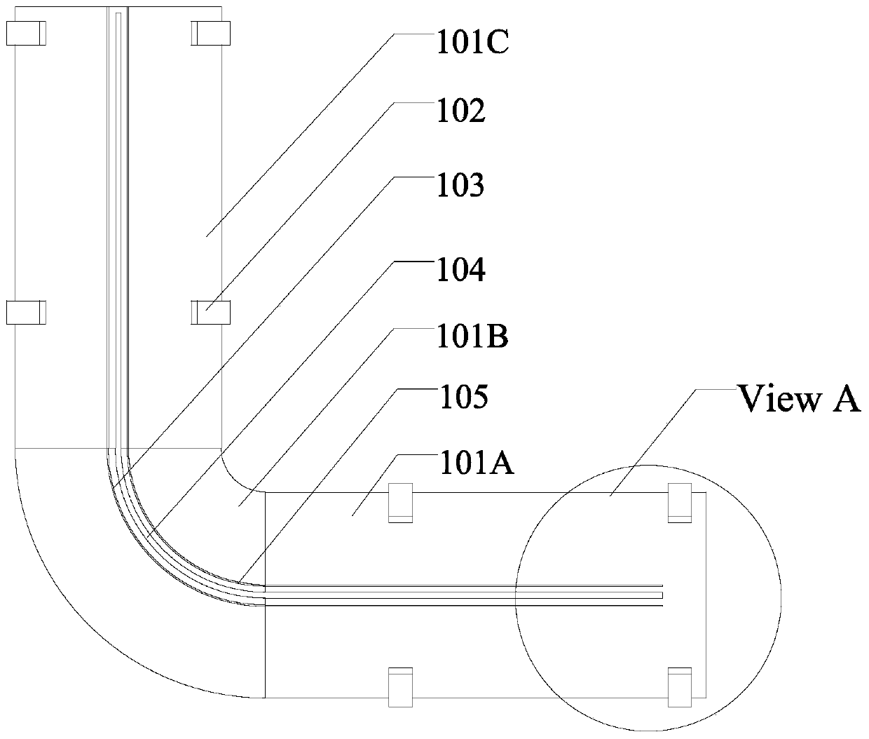 Sprocket drive type pipe pig elbow pulling test device and test method