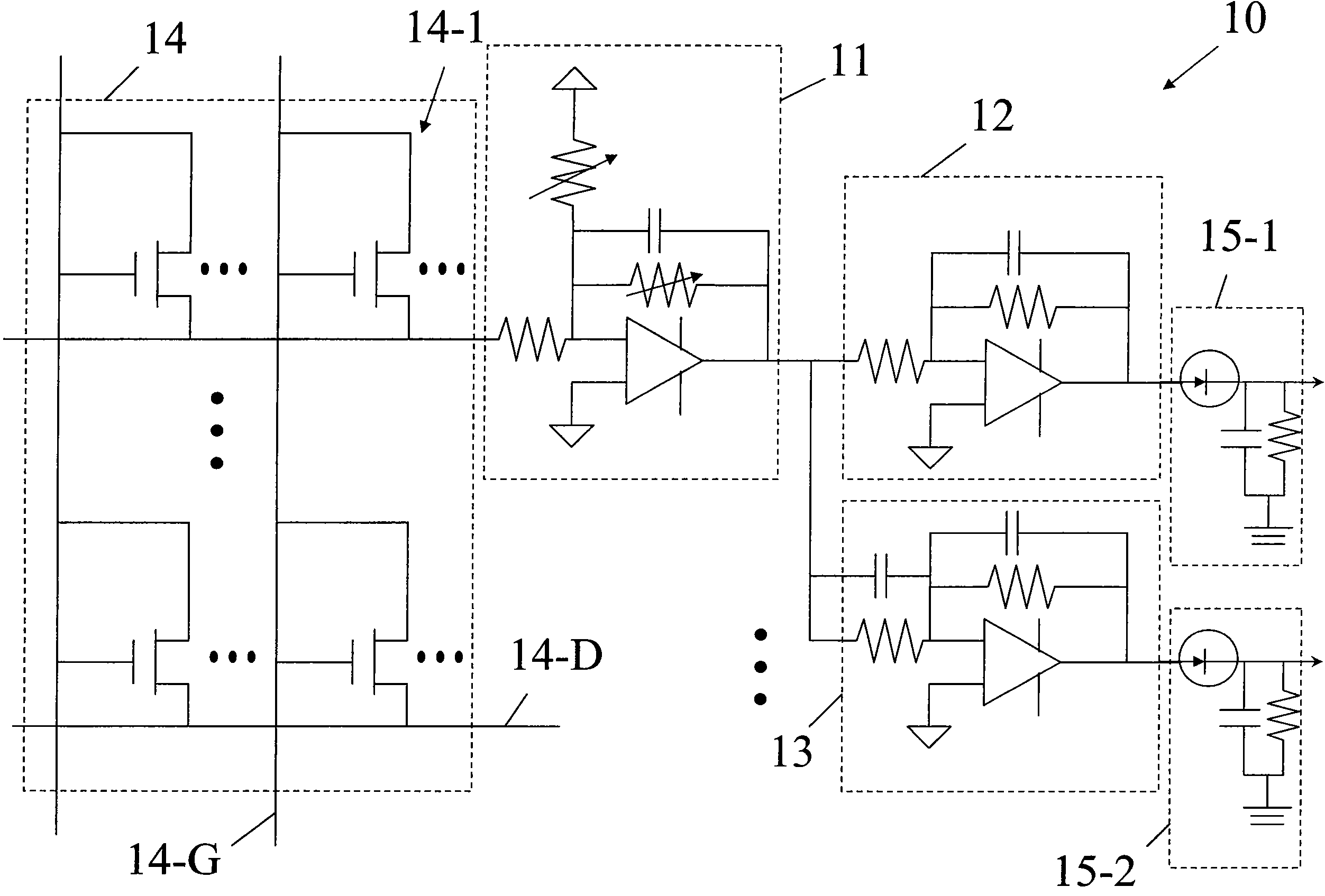 Photodetector array with background current compensation means