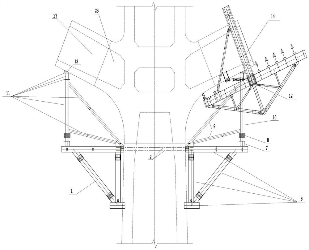 Active jacking auxiliary supporting construction system for lower chord arch support of beam-arch combined rigid frame