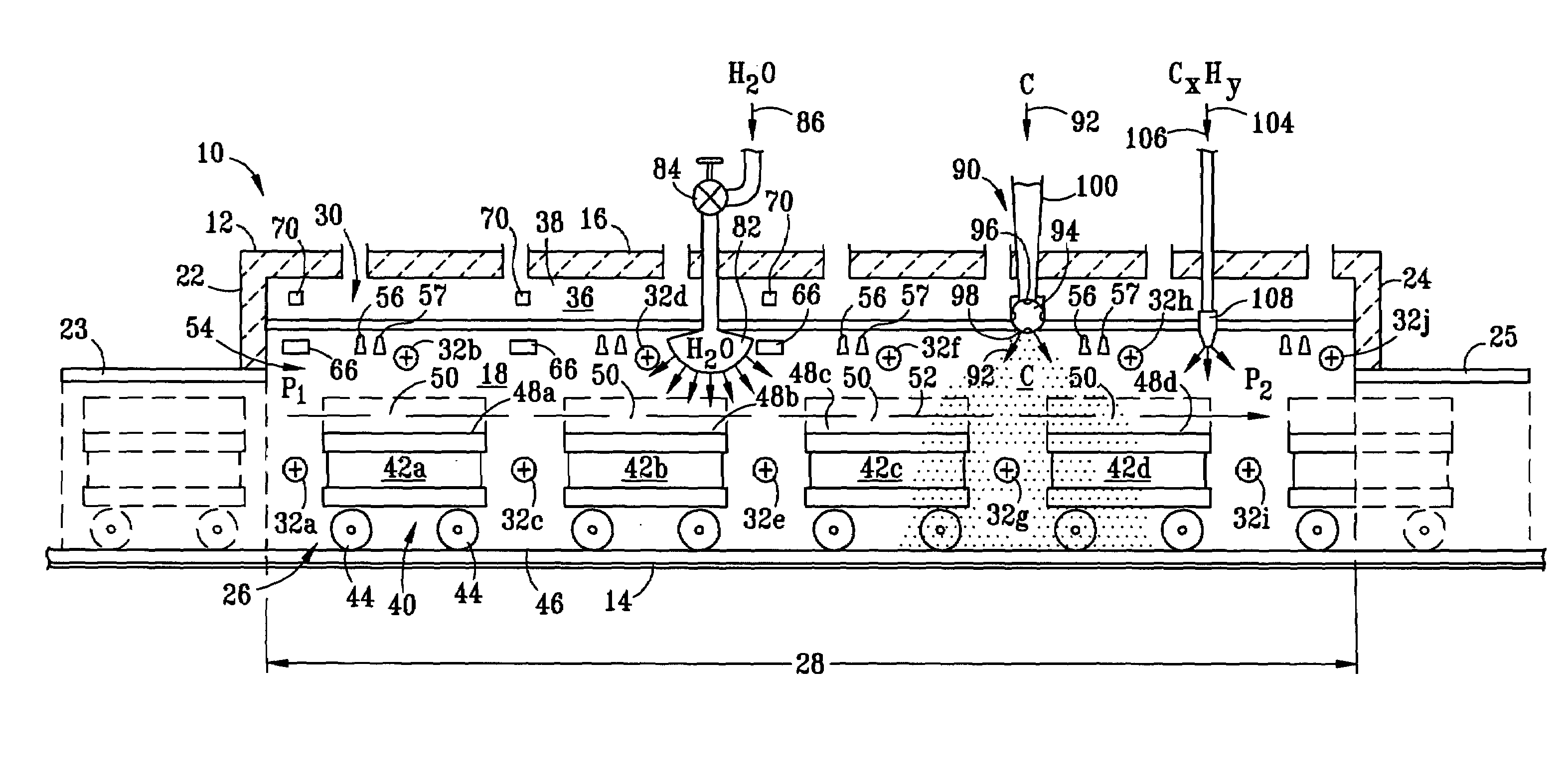 Transported material heating with controlled atmosphere