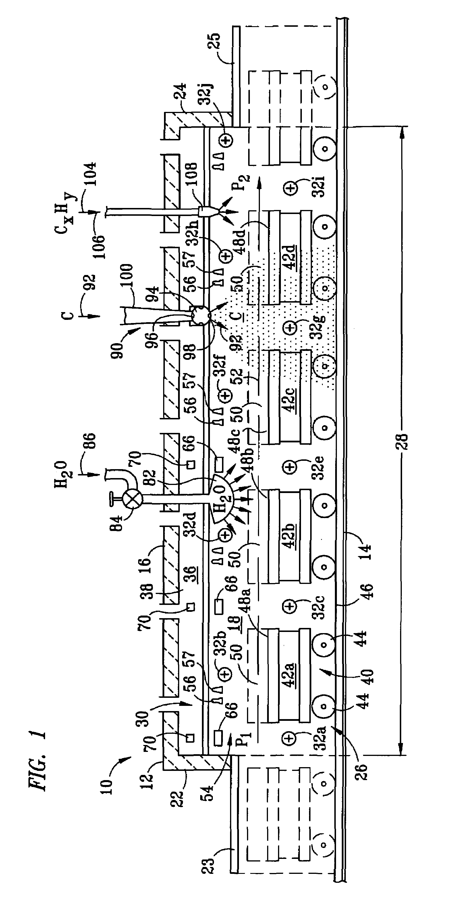 Transported material heating with controlled atmosphere