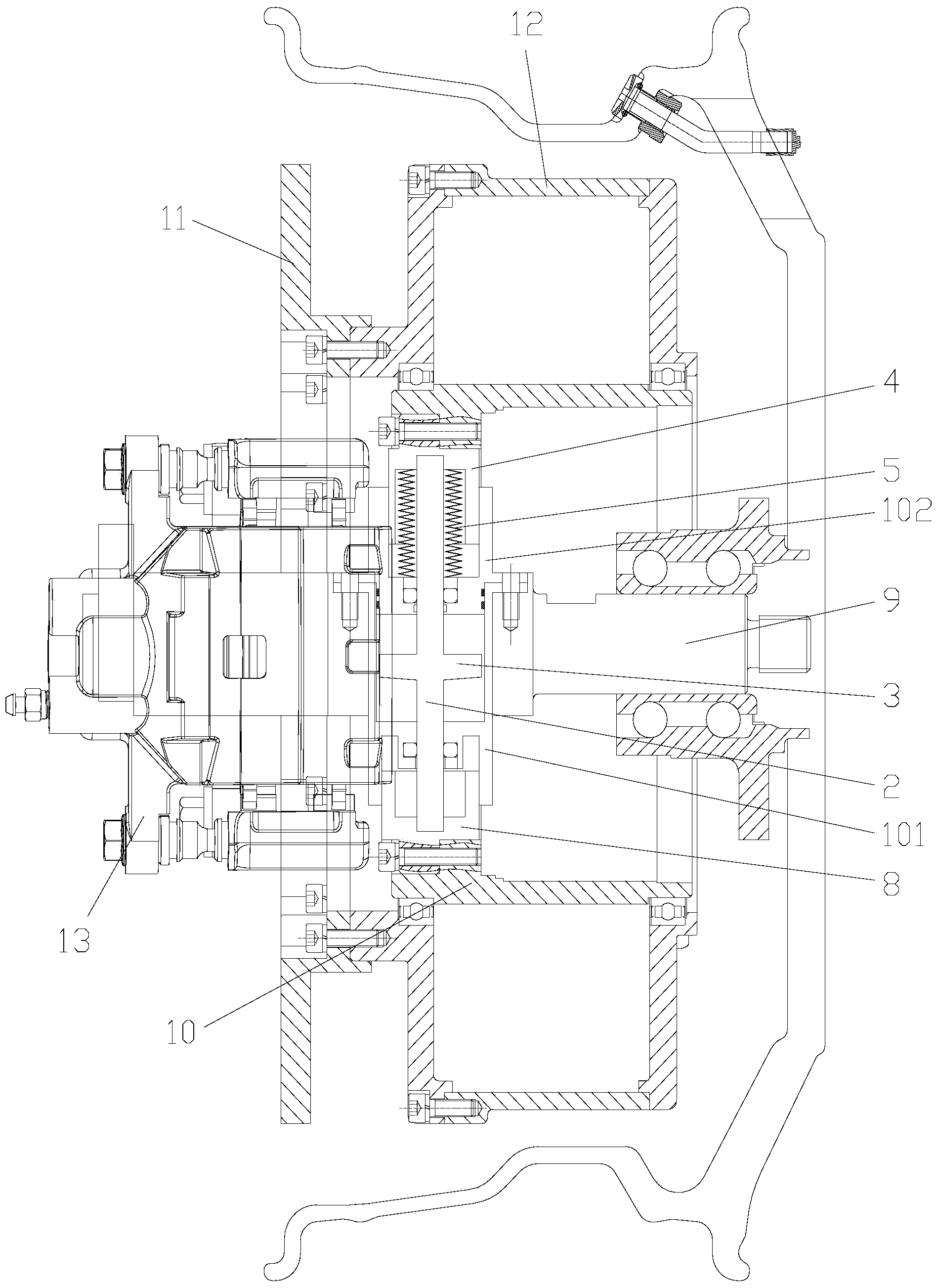 Inner vibration absorbing device of high-speed electric wheel and electric wheel