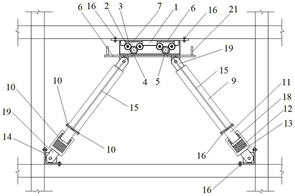 Self-resetting composite energy-dissipating support using gears to amplify displacement and pulleys to open cables