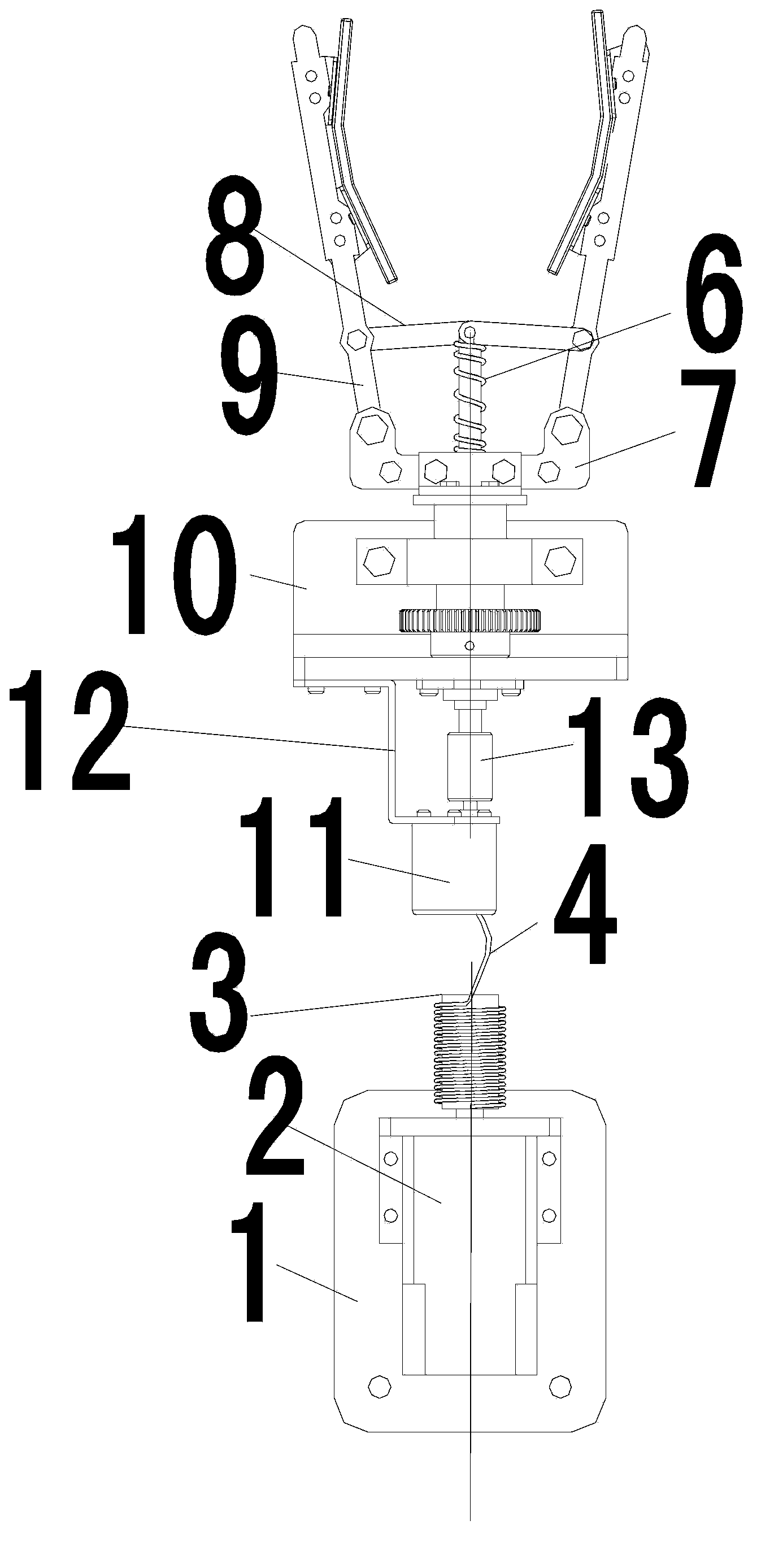 Picking actuating mechanism used at tail end of pineapple picking mechanical arm