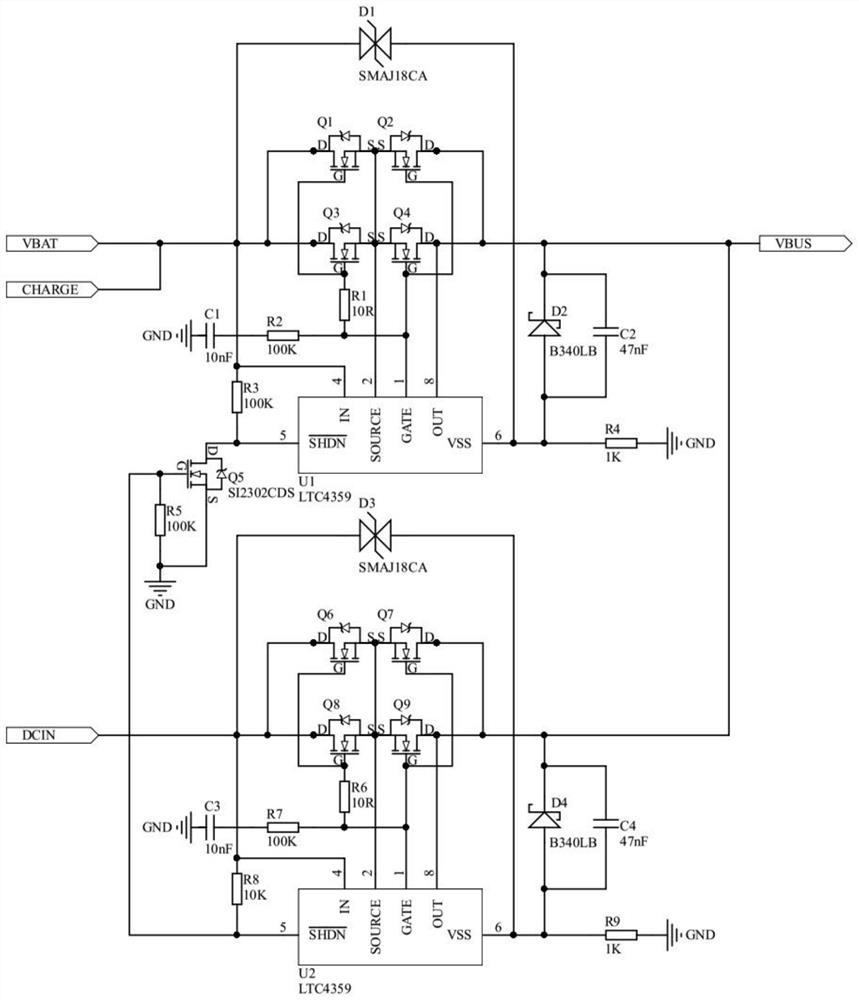 A switching power supply circuit for a storage battery and a stabilized voltage source applied to a cube star