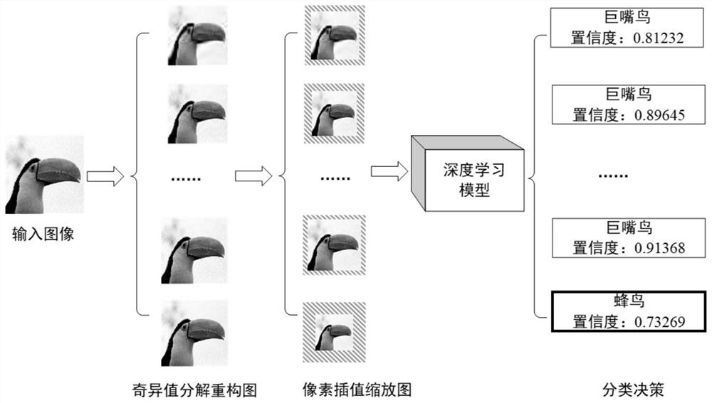 Digital image confrontation sample defense method based on truncated singular values and pixel interpolation