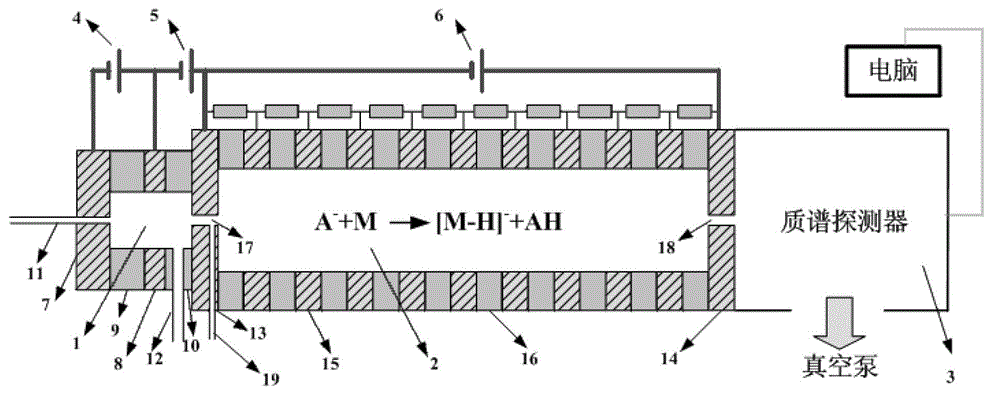 Organic matter detection device and method for anion proton counter-transference reaction mass spectrometry