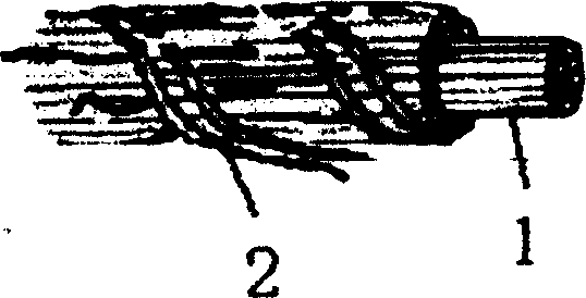 Vinyl chloride acrylonitrile copolymer fibre and glass fibre coading core yarn and jet spinning processing method thereof