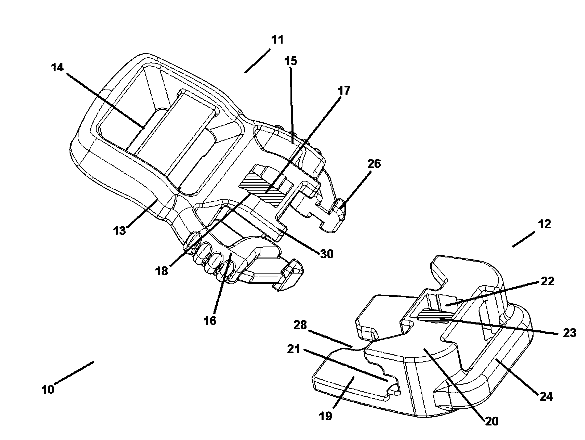 Magnetic fastening buckle provided with permanent magnets and a mechanical locking