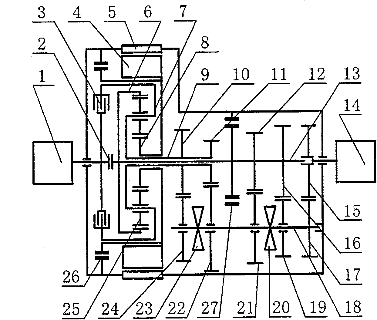 Double-clutch mixed power vehicle driving system