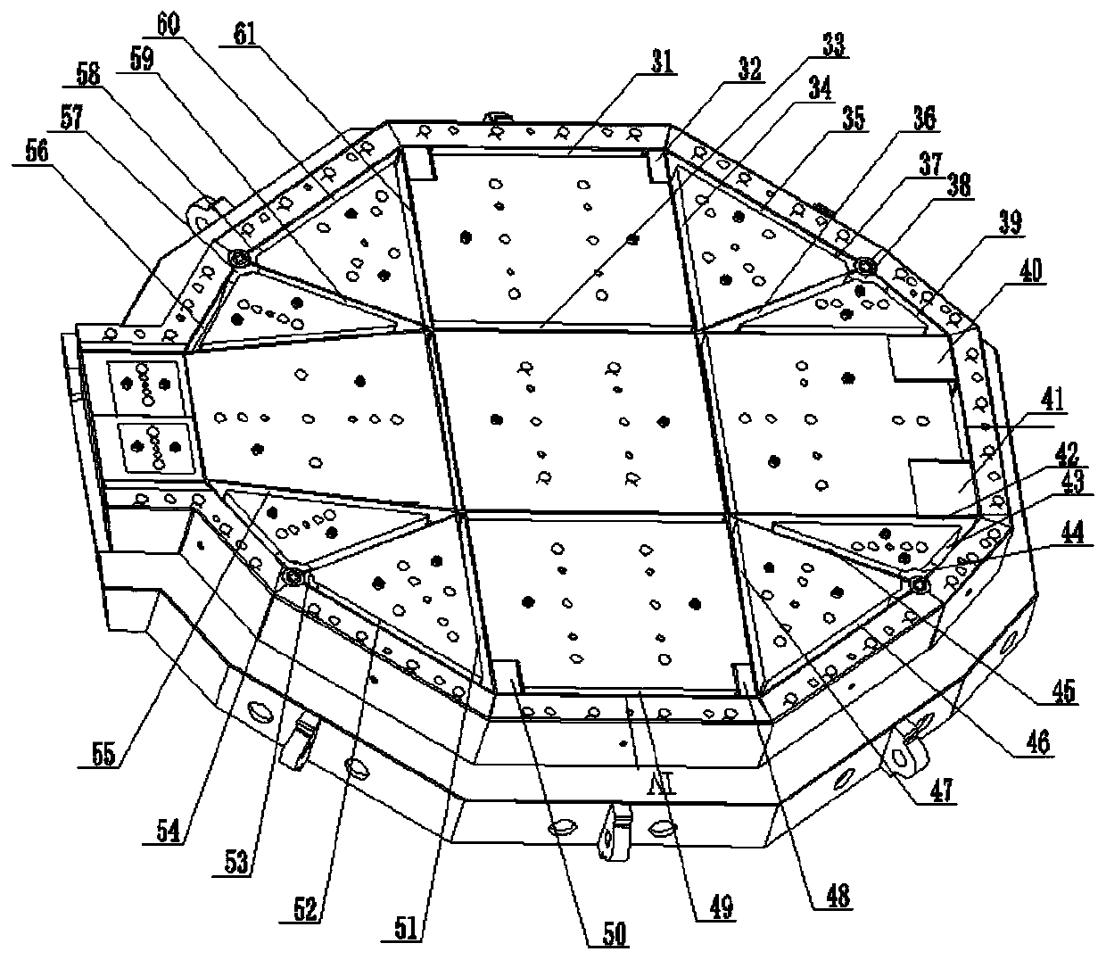 Integral forming die design method for complex carbon fiber stiffener for satellite and die