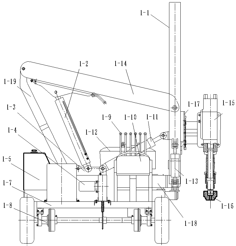 Operating mechanism of highway guardrail pile driving and pulling machine